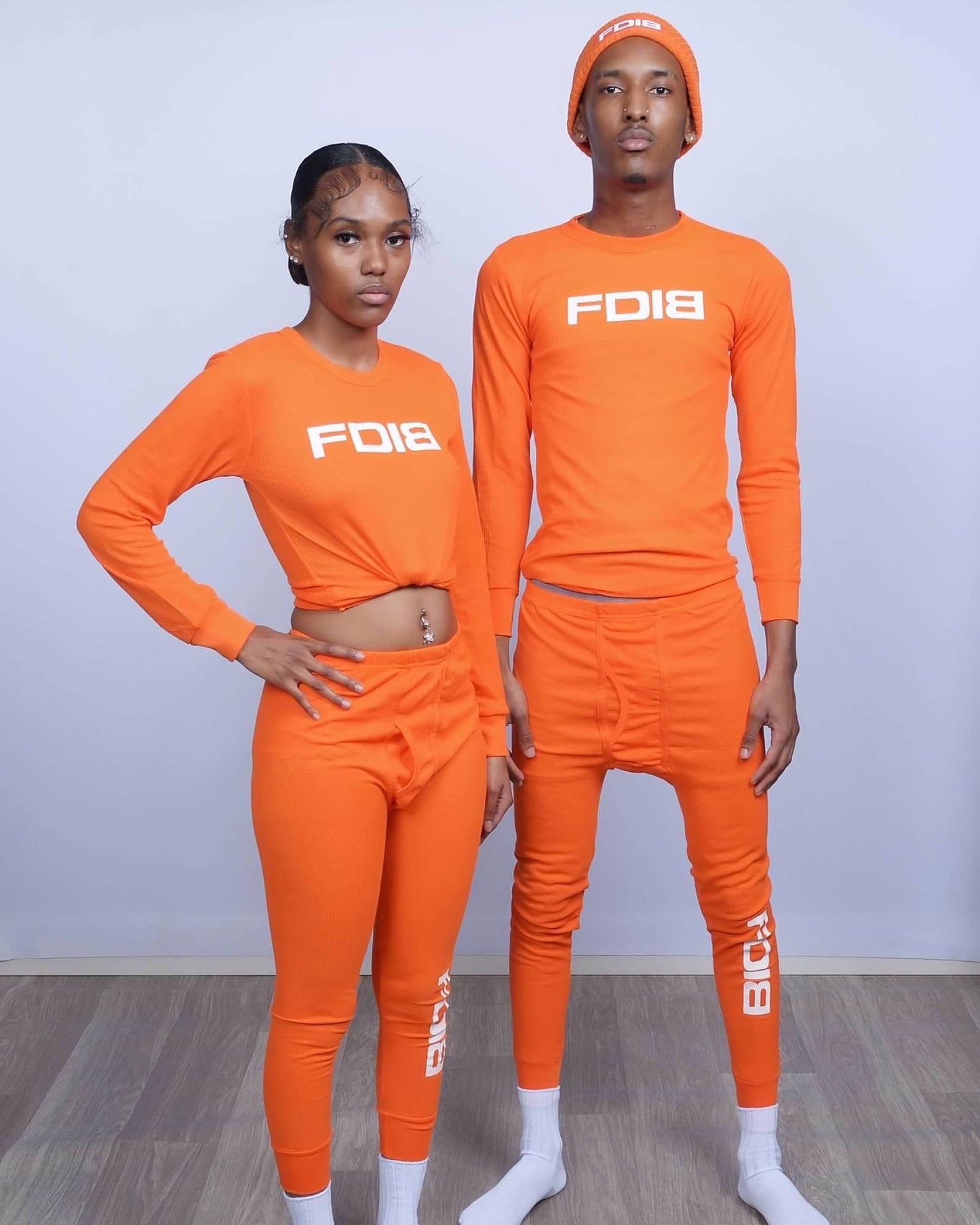 Orange Mens Thermal Tops and Bottom Set With FDIB White Logo