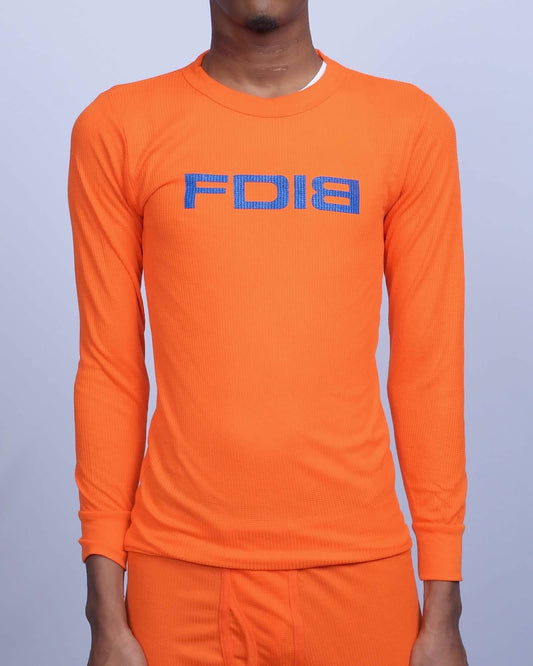 Orange Mens Thermal Tops and Bottom Set With FDIB Blue Logo